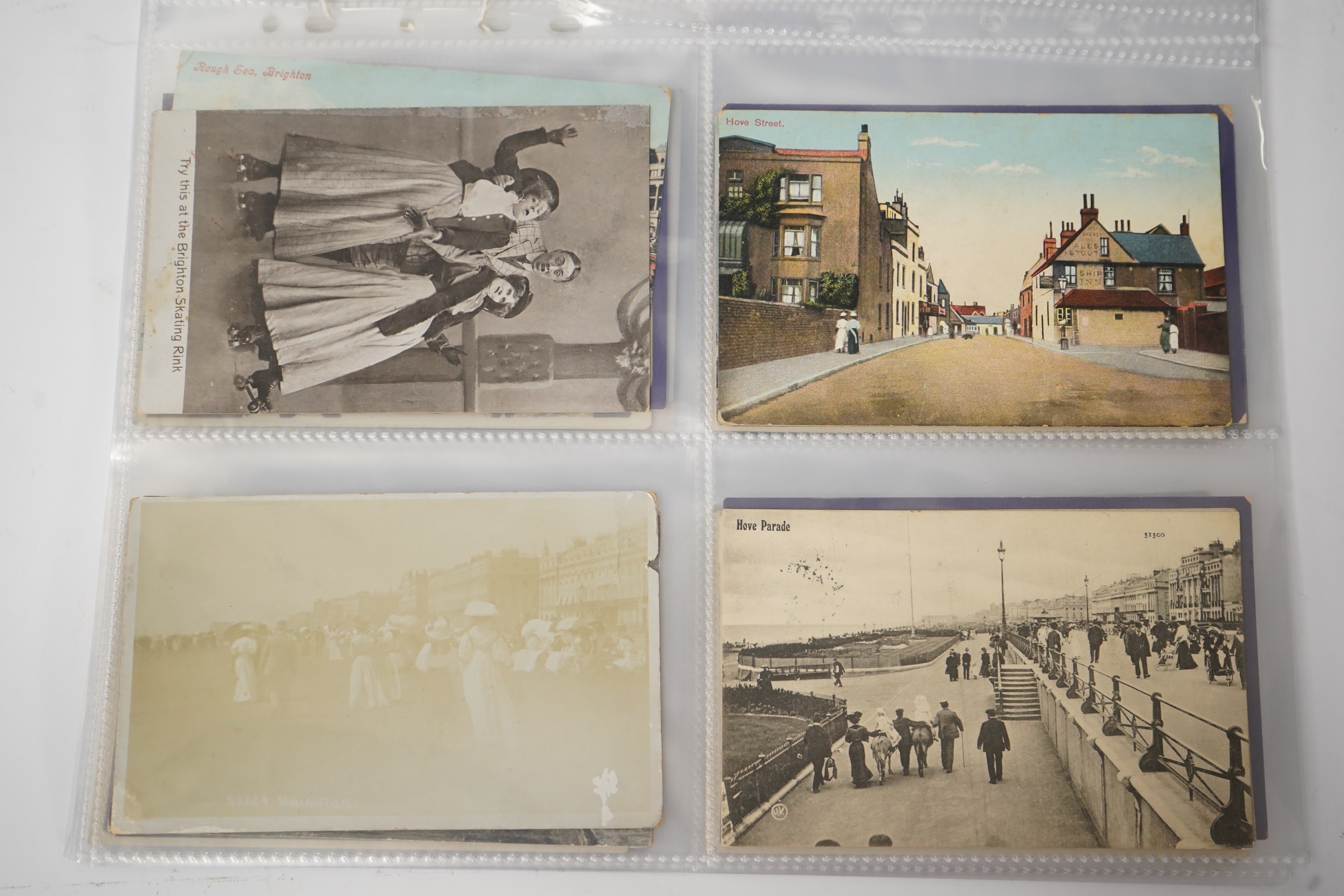 Brighton & Hove interest; a collection of one hundred and twelve assorted vintage postcards, mostly pre WW1, including novelty, shopfronts and Albion football matches